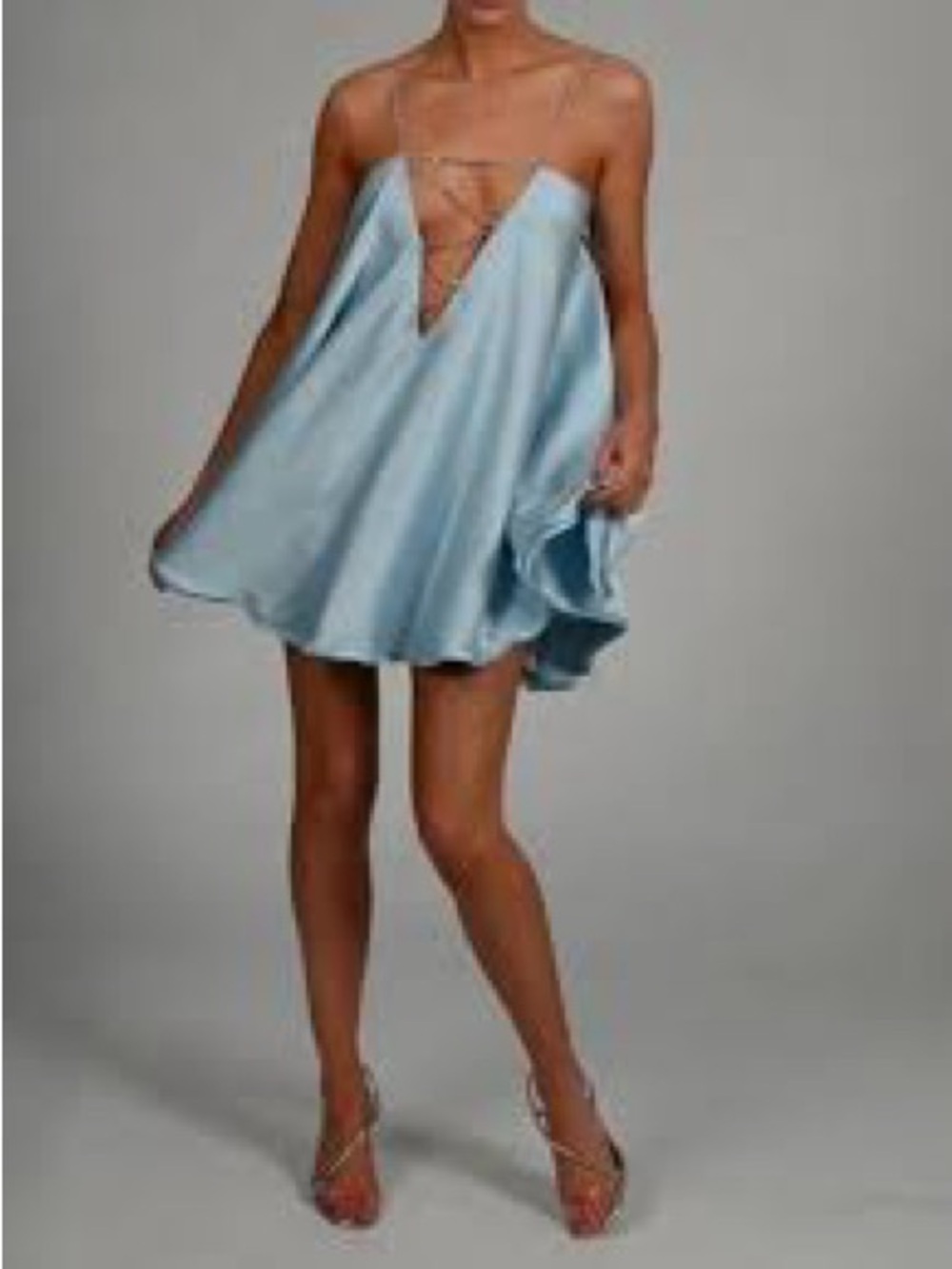 Satin Light Blue Spaghetti Strap Mini Dress